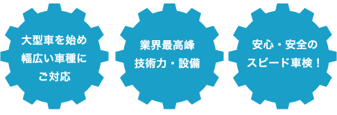 大型車を始め幅広い車種にご対応 業界最高峰技術力・設備 安心・安全のスピード車検！